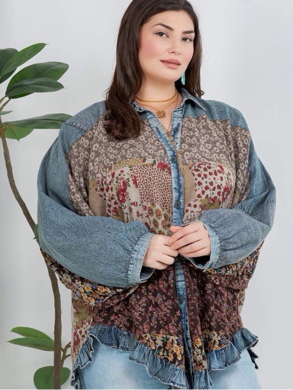 YOUNG THREADS NWT JACKET Top Denim Patterned Pockets 2X